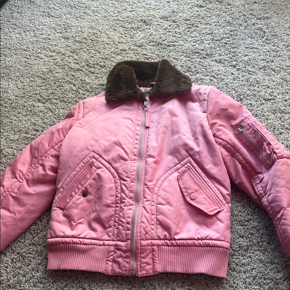 Polo by Ralph Lauren Pink Puffer Jacket with Brown Collar